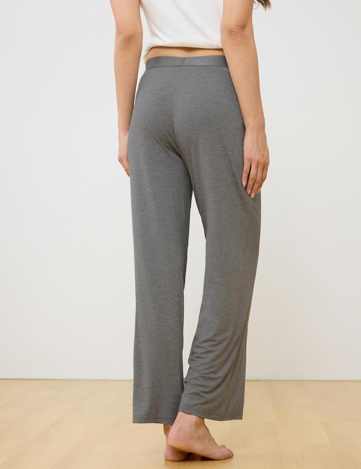 imageGYS Women Pajama Pants Bamboo Viscose Soft Comfy Casual Sleep Bottoms with PocketsDark Heather Grey