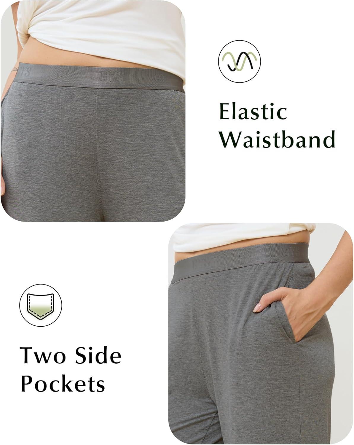 imageGYS Women Pajama Pants Bamboo Viscose Soft Comfy Casual Sleep Bottoms with PocketsDark Heather Grey