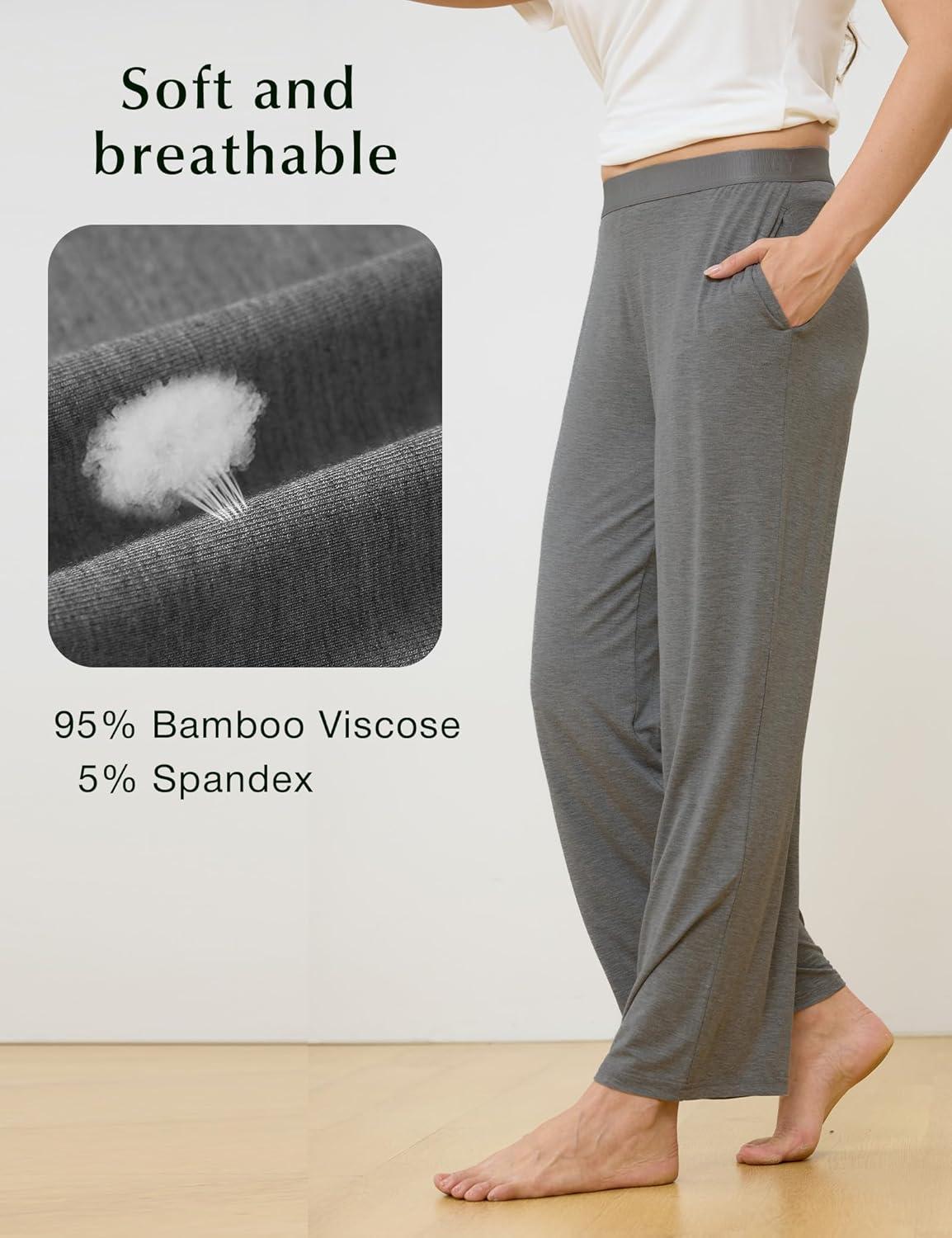 imageGYS Women Pajama Pants Bamboo Viscose Soft Comfy Casual Sleep Bottoms with PocketsDark Heather Grey
