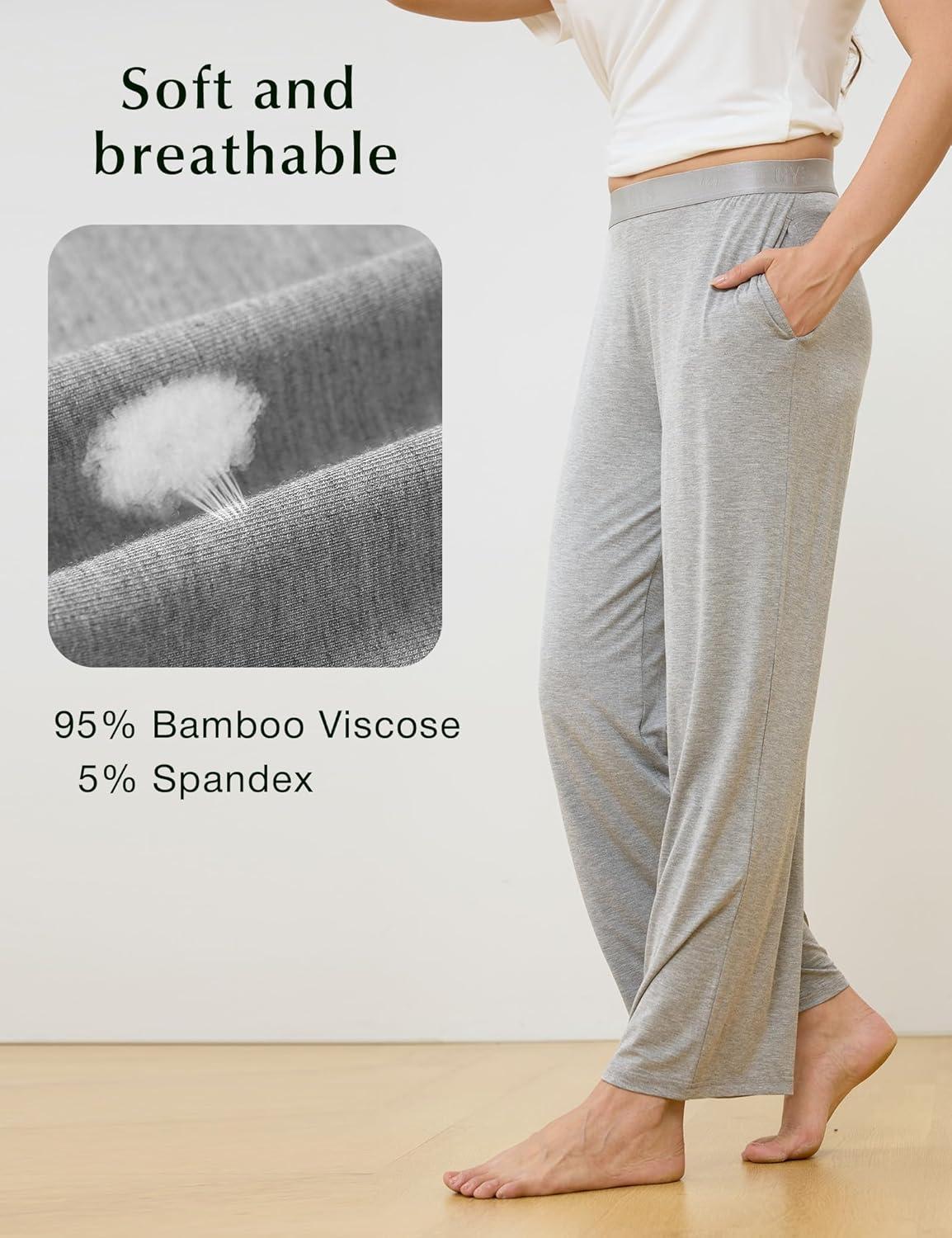 imageGYS Women Pajama Pants Bamboo Viscose Soft Comfy Casual Sleep Bottoms with PocketsHeather Grey