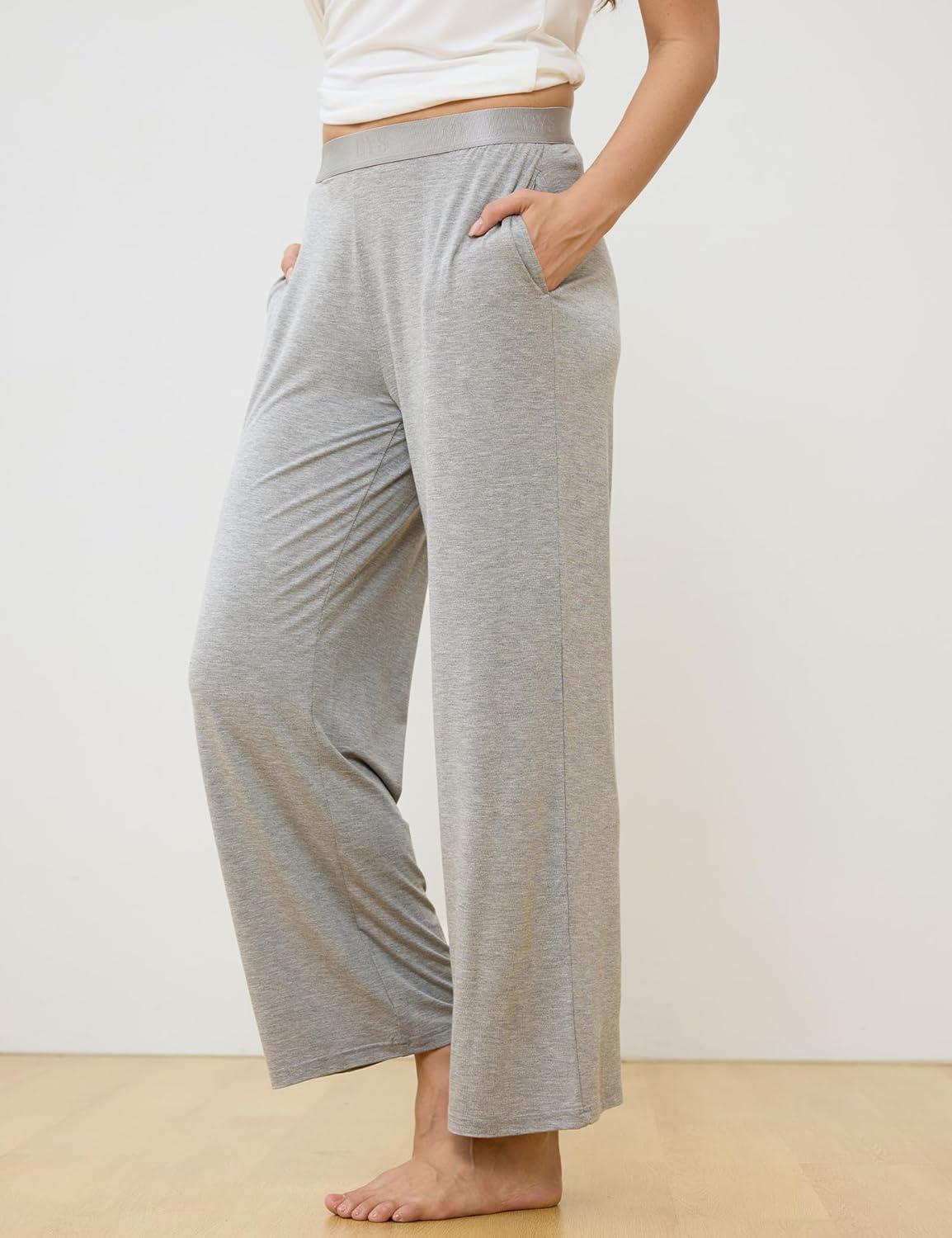 imageGYS Women Pajama Pants Bamboo Viscose Soft Comfy Casual Sleep Bottoms with PocketsHeather Grey