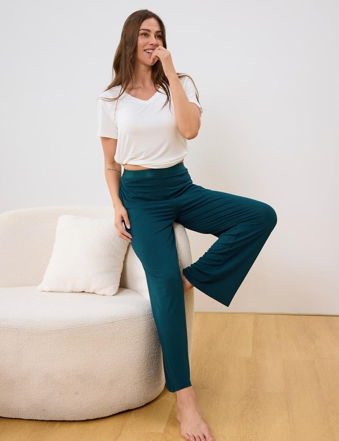 imageGYS Women Pajama Pants Bamboo Viscose Soft Comfy Casual Sleep Bottoms with PocketsIndigo
