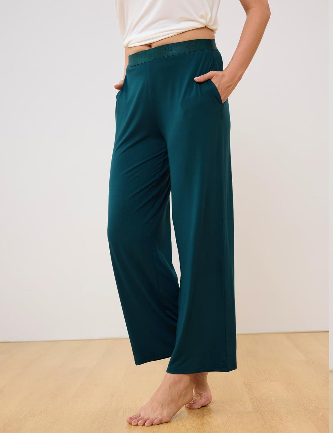 imageGYS Women Pajama Pants Bamboo Viscose Soft Comfy Casual Sleep Bottoms with PocketsIndigo
