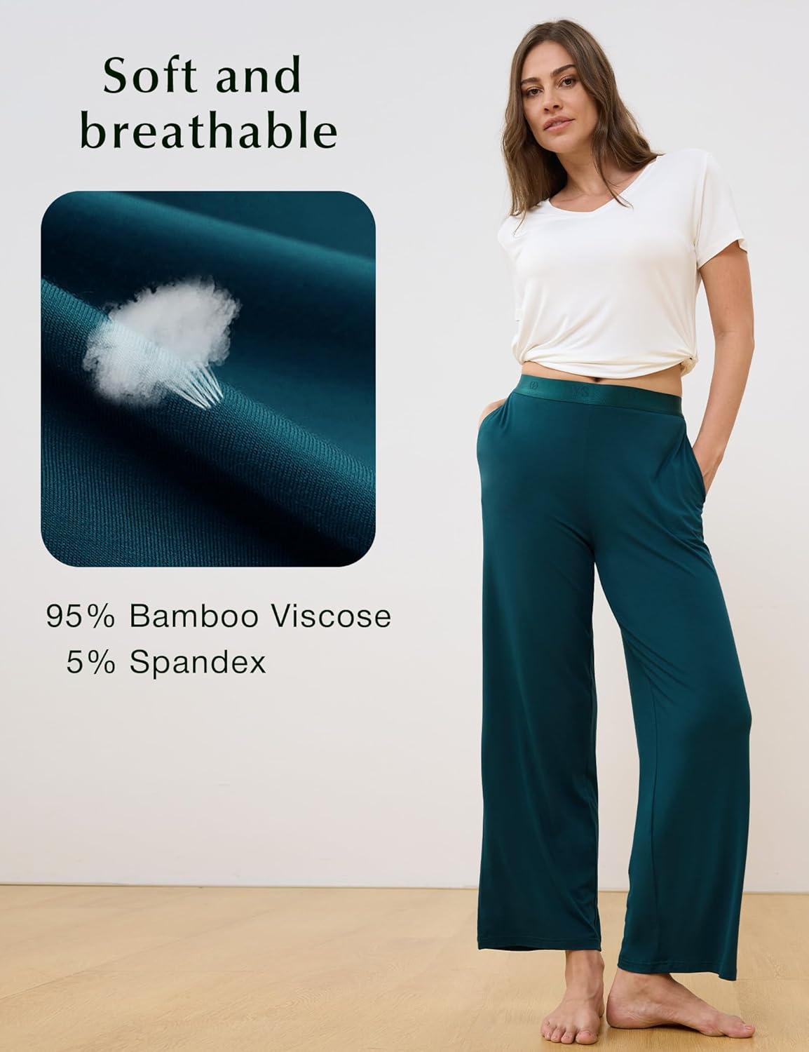 imageGYS Women Pajama Pants Bamboo Viscose Soft Comfy Casual Sleep Bottoms with PocketsIndigo