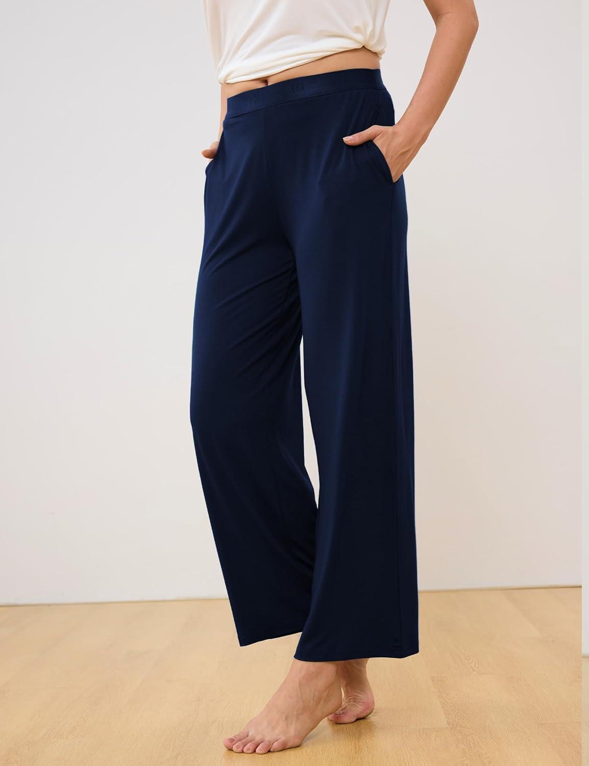 imageGYS Women Pajama Pants Bamboo Viscose Soft Comfy Casual Sleep Bottoms with PocketsNavy