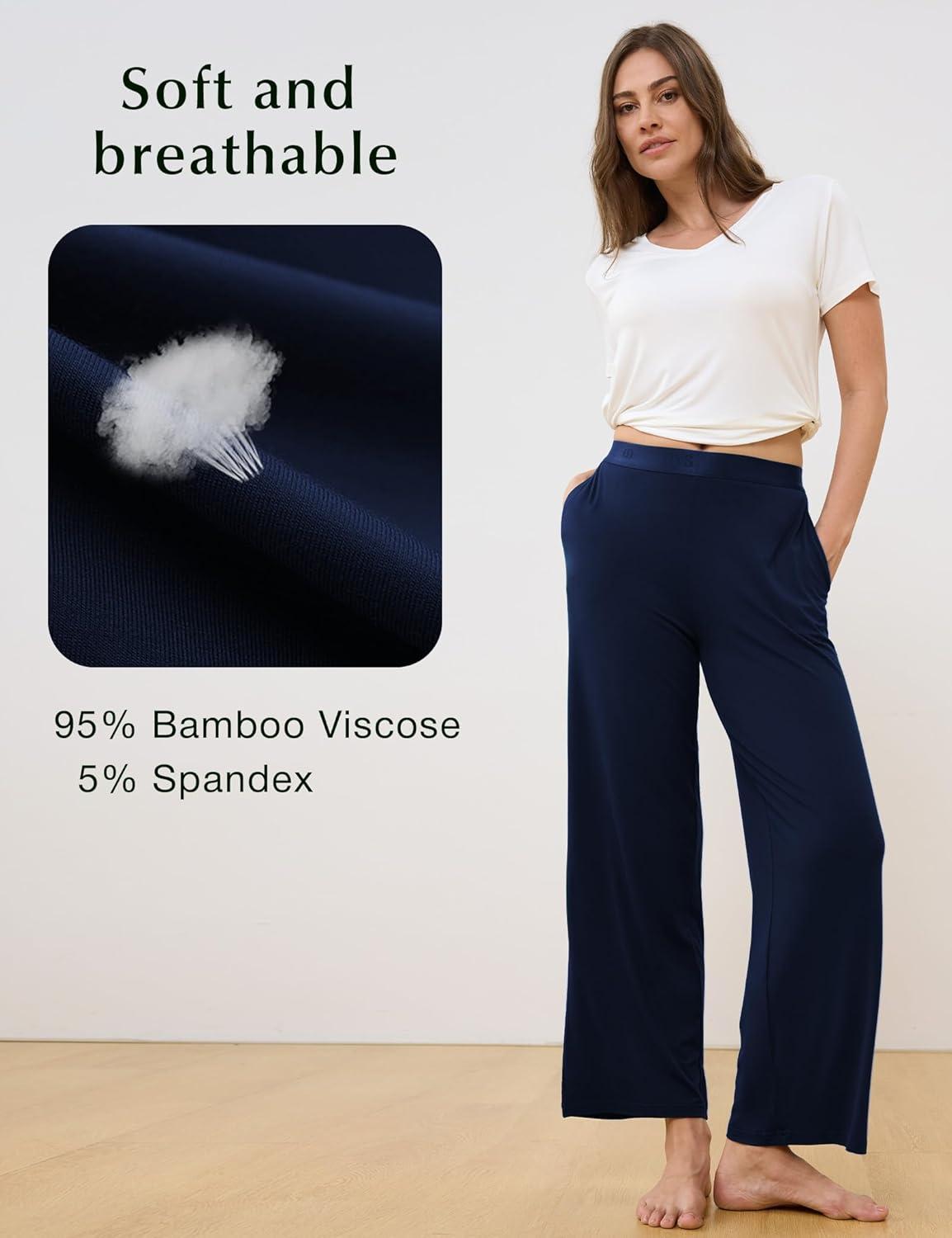 imageGYS Women Pajama Pants Bamboo Viscose Soft Comfy Casual Sleep Bottoms with PocketsNavy
