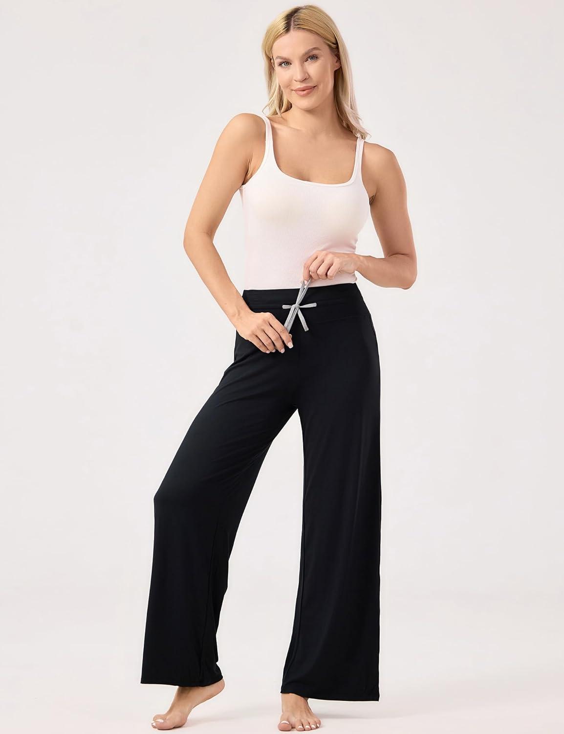 imageGYS Women Pajama Pants Wide Leg Drawstring Soft Sleep Pants Viscose Made from BambooBlack