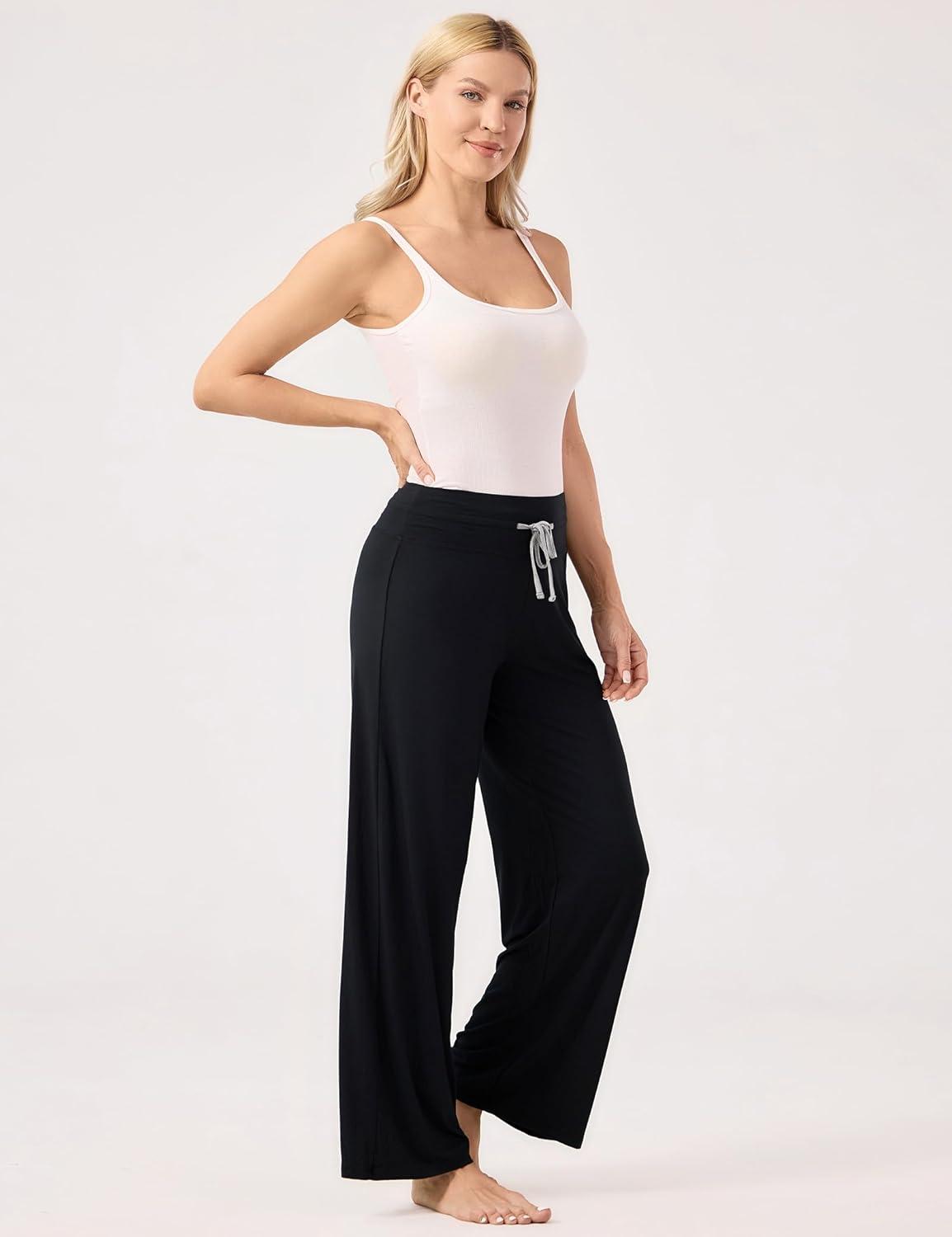 imageGYS Women Pajama Pants Wide Leg Drawstring Soft Sleep Pants Viscose Made from BambooBlack