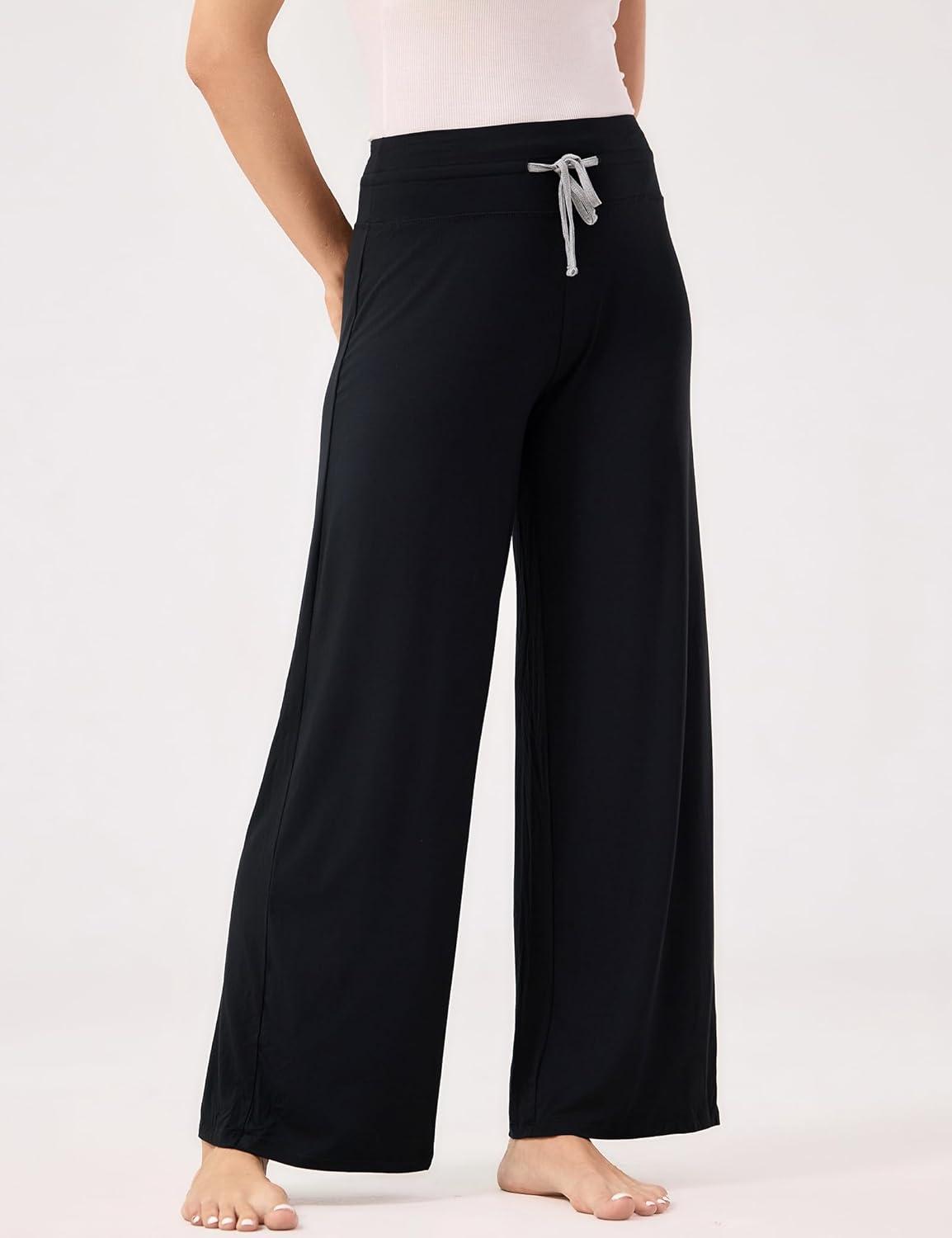 imageGYS Women Pajama Pants Wide Leg Drawstring Soft Sleep Pants Viscose Made from BambooBlack