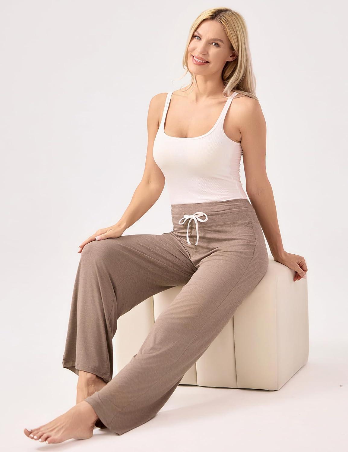 imageGYS Women Pajama Pants Wide Leg Drawstring Soft Sleep Pants Viscose Made from BambooCamel