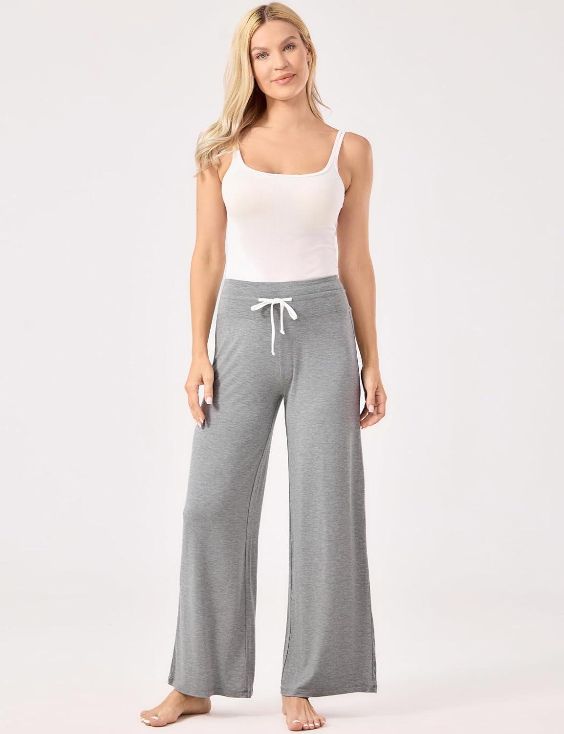 imageGYS Women Pajama Pants Wide Leg Drawstring Soft Sleep Pants Viscose Made from BambooHeather Grey