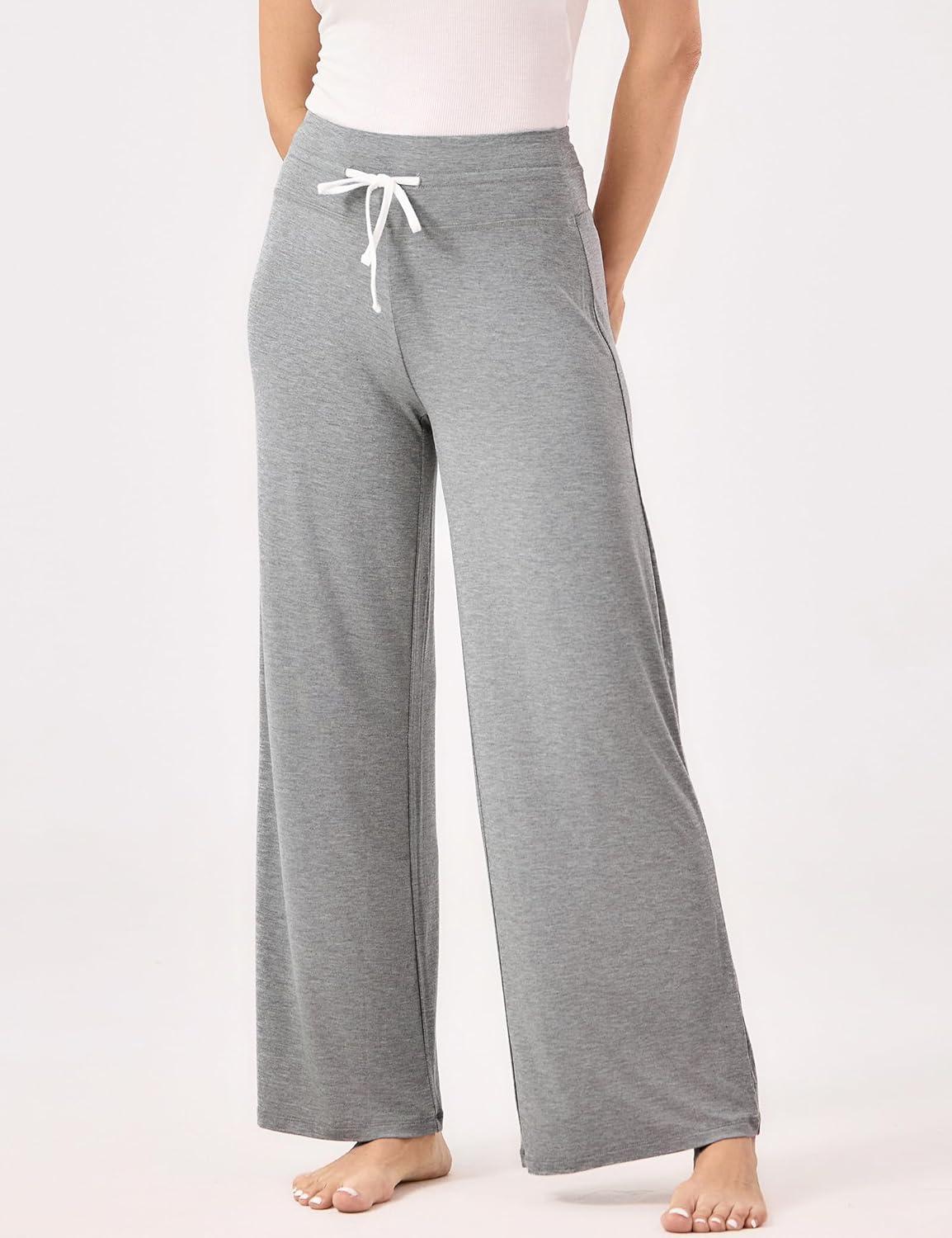 imageGYS Women Pajama Pants Wide Leg Drawstring Soft Sleep Pants Viscose Made from BambooHeather Grey