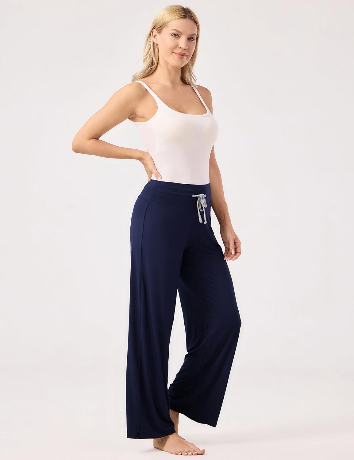 imageGYS Women Pajama Pants Wide Leg Drawstring Soft Sleep Pants Viscose Made from BambooNavy
