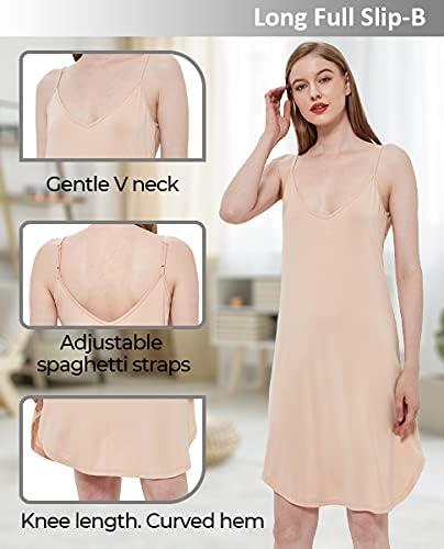 imageGYS Womens Bamboo Viscose Full Slips for Under Dresses Adjustable Spaghetti Straps Cami Slip DressBeigelong Style