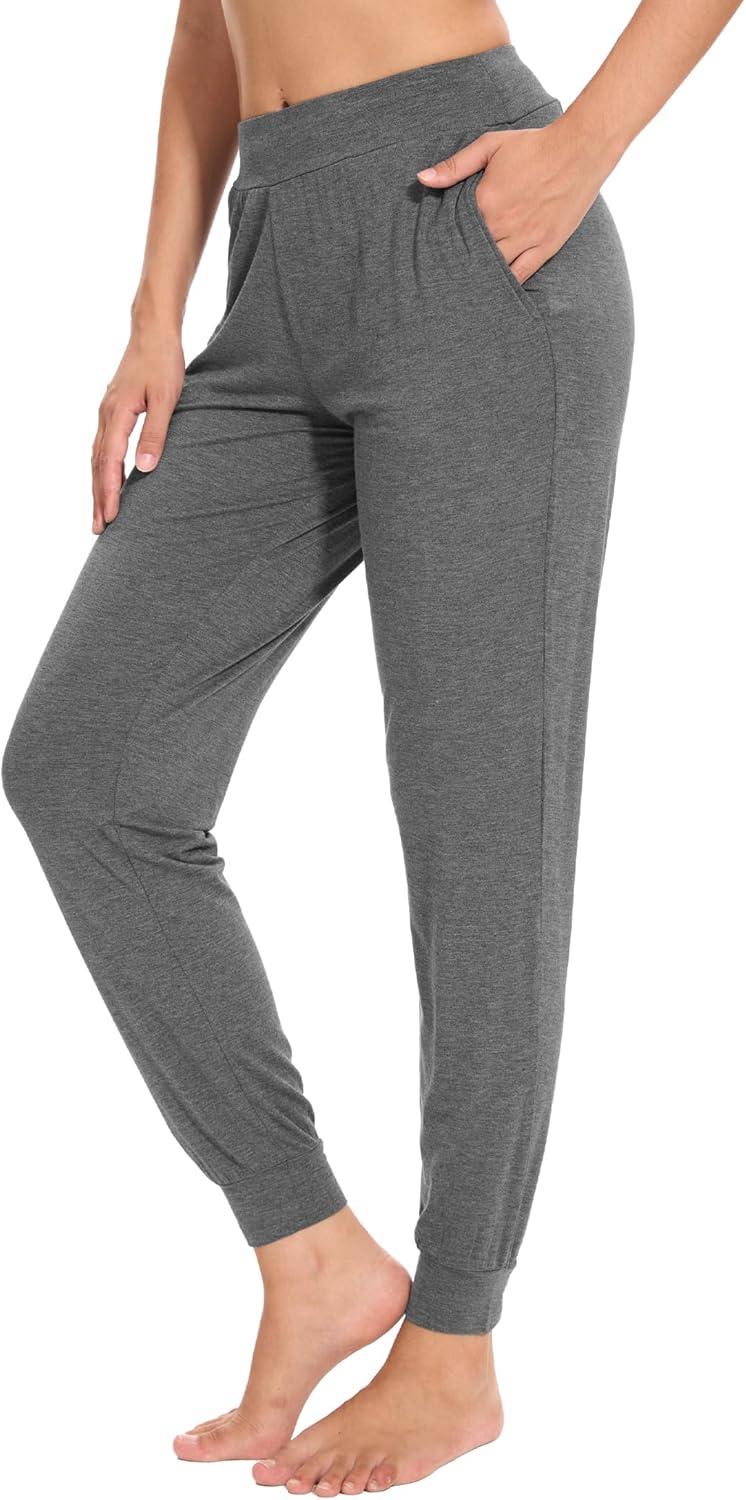 imageGYS Womens Bamboo Viscose Pajama Pants High Waist Christmas Plaid Sleepwear Joggers with PocketsDark Heather Grey