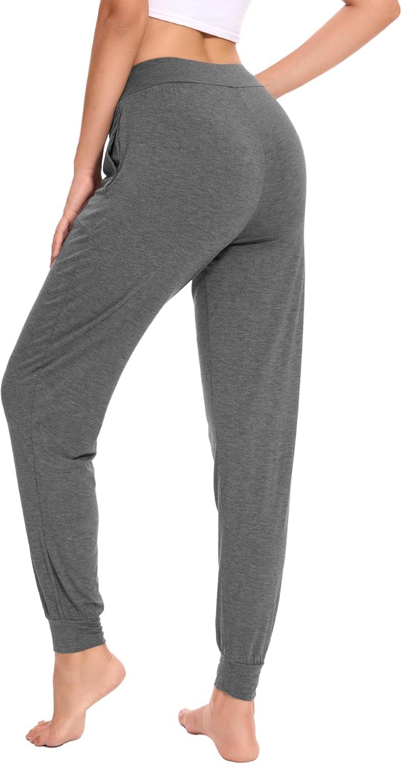 imageGYS Womens Bamboo Viscose Pajama Pants High Waist Christmas Plaid Sleepwear Joggers with PocketsDark Heather Grey