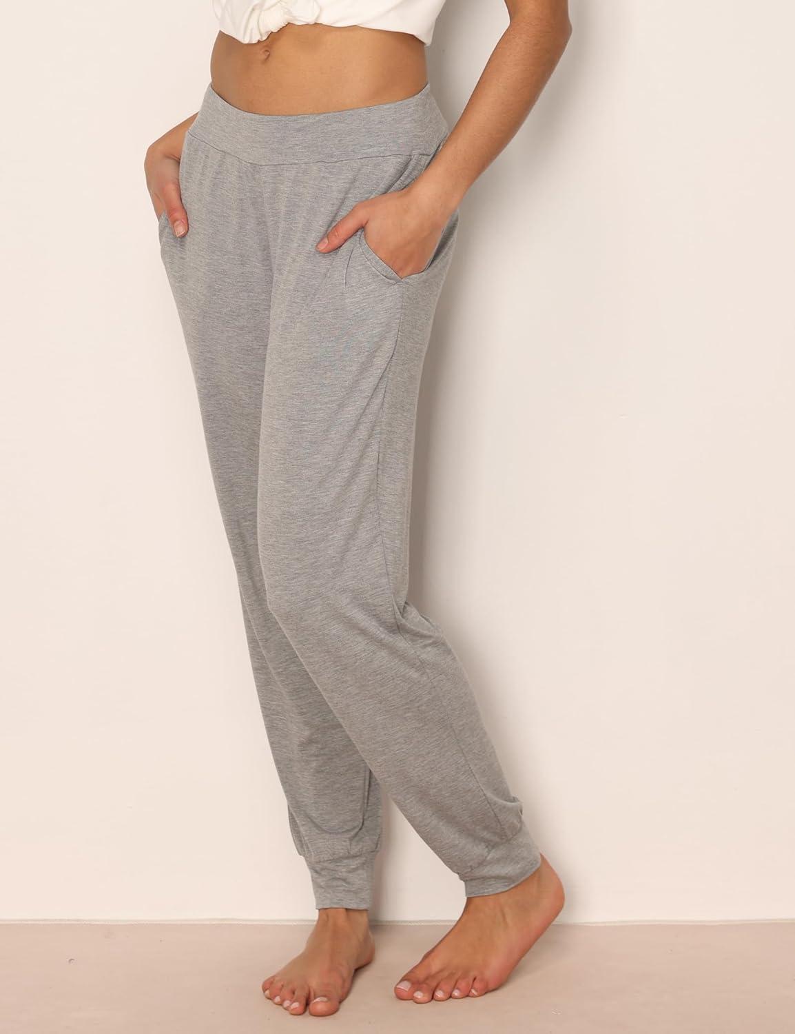 imageGYS Womens Bamboo Viscose Pajama Pants High Waist Christmas Plaid Sleepwear Joggers with PocketsHeather Grey