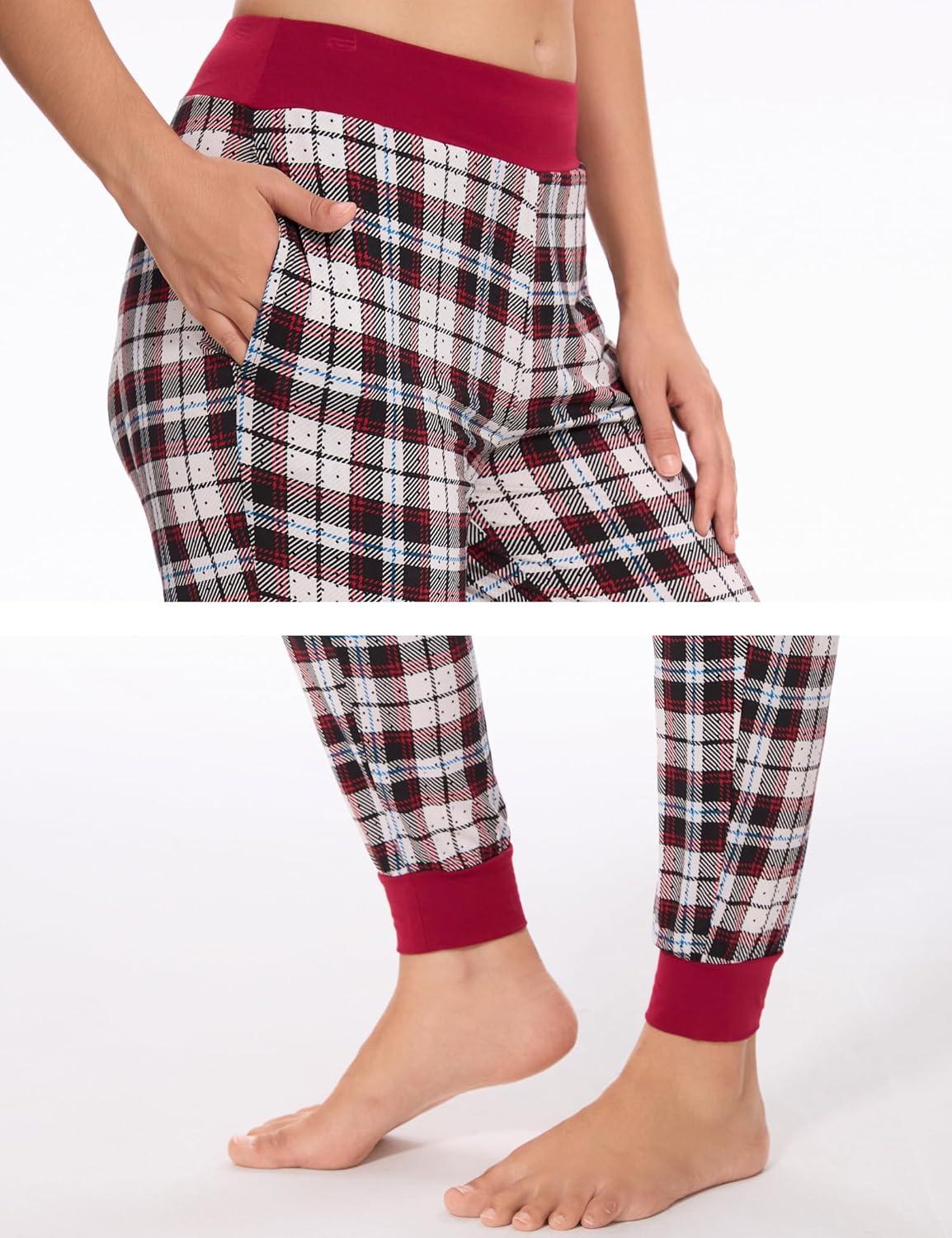 imageGYS Womens Bamboo Viscose Pajama Pants High Waist Christmas Plaid Sleepwear Joggers with PocketsMulticoloured Plaid