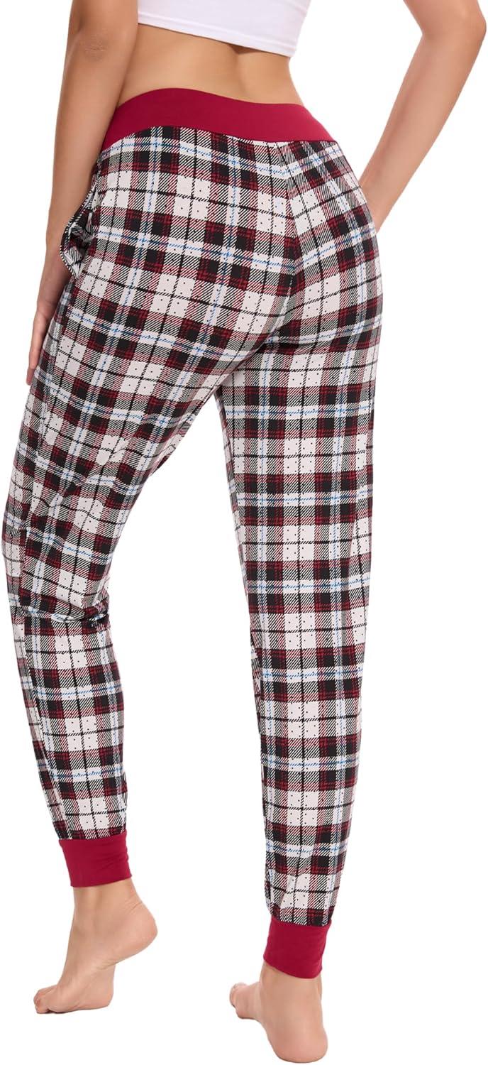 imageGYS Womens Bamboo Viscose Pajama Pants High Waist Christmas Plaid Sleepwear Joggers with PocketsMulticoloured Plaid