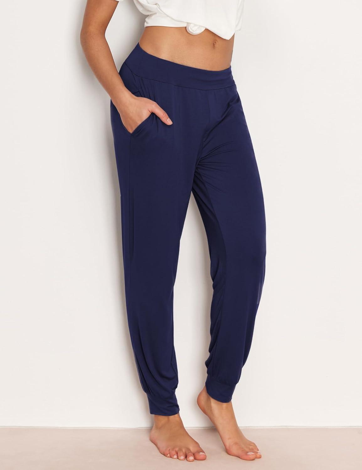 imageGYS Womens Bamboo Viscose Pajama Pants High Waist Christmas Plaid Sleepwear Joggers with PocketsNavy