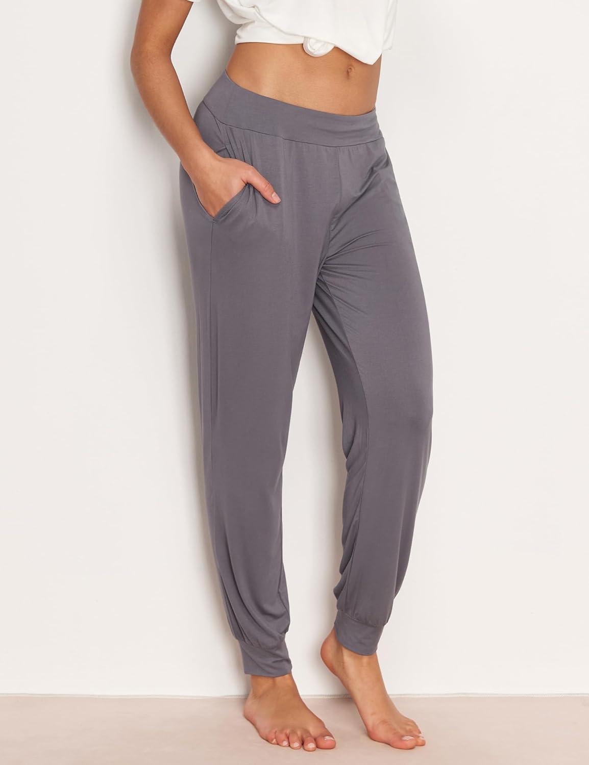 imageGYS Womens Bamboo Viscose Pajama Pants High Waist Christmas Plaid Sleepwear Joggers with PocketsReddish Grey