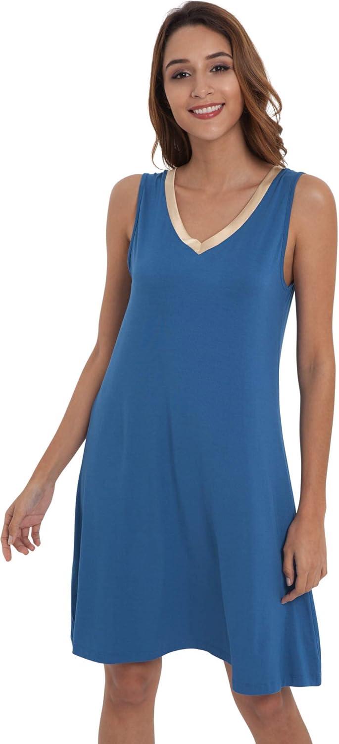 imageGYS Womens BambooDerived Viscose Nightgowns Soft Sleeveless V Neck Nightdress Lightweight Sleep Shirt S4XPA Prussian Blue