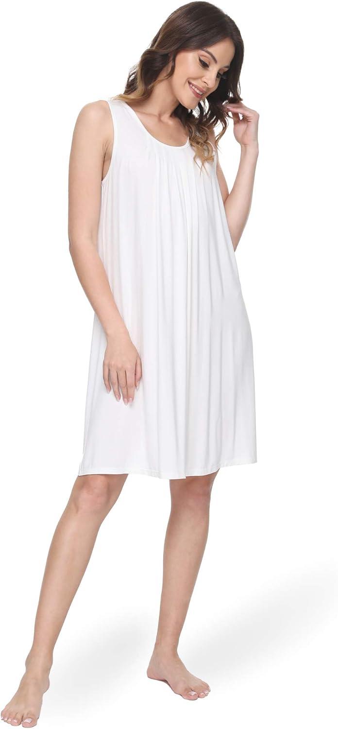 imageGYS Womens BambooDerived Viscose Nightgowns Soft Sleeveless V Neck Nightdress Lightweight Sleep Shirt S4XPB White