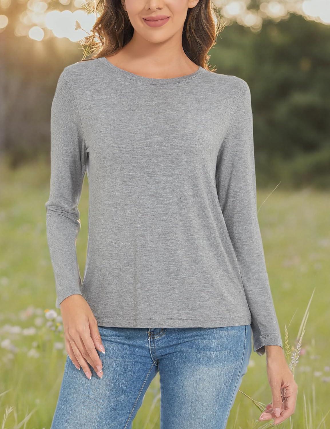 imageGYS Womens Long Sleeve Tops Soft Bamboo Viscose Pajama TopsB Heather Grey