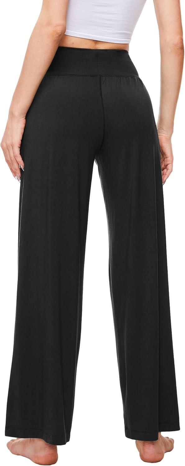 imageGYS Womens Pajama Pants Soft Bamboo Viscose Lounge Pants High Waisted Pj Bottoms Comfy Yoga Pants with PocketsBlack