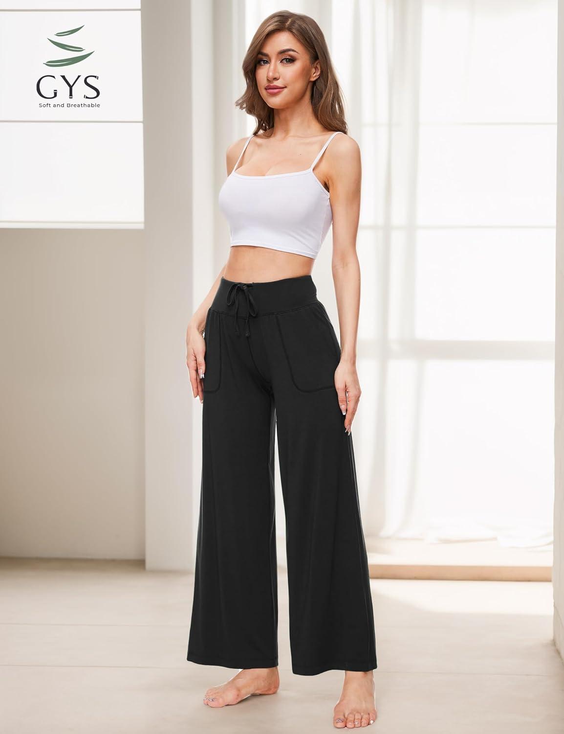 imageGYS Womens Pajama Pants Soft Bamboo Viscose Lounge Pants High Waisted Pj Bottoms Comfy Yoga Pants with PocketsBlack