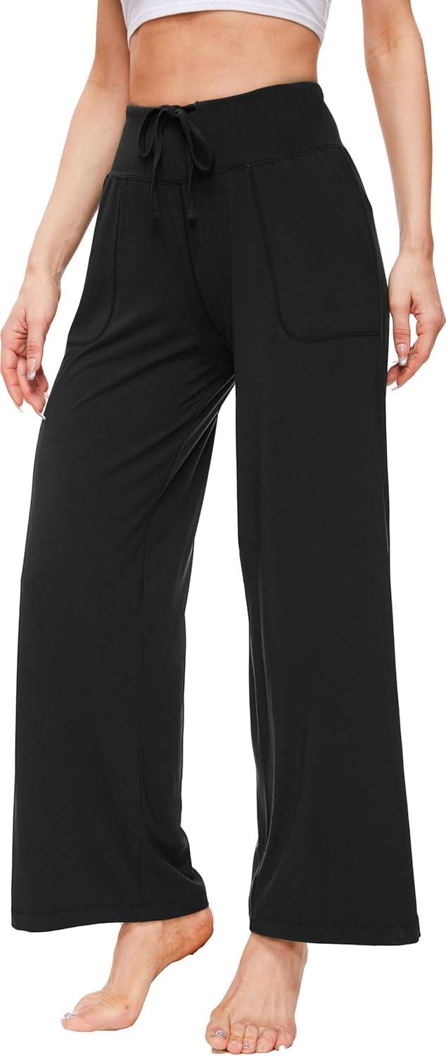 imageGYS Womens Pajama Pants Soft Bamboo Viscose Lounge Pants High Waisted Pj Bottoms Comfy Yoga Pants with PocketsBlack