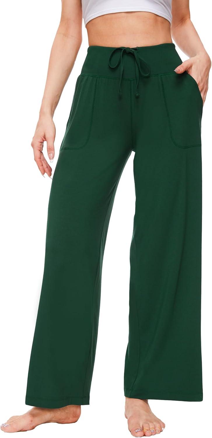 imageGYS Womens Pajama Pants Soft Bamboo Viscose Lounge Pants High Waisted Pj Bottoms Comfy Yoga Pants with PocketsDark Green