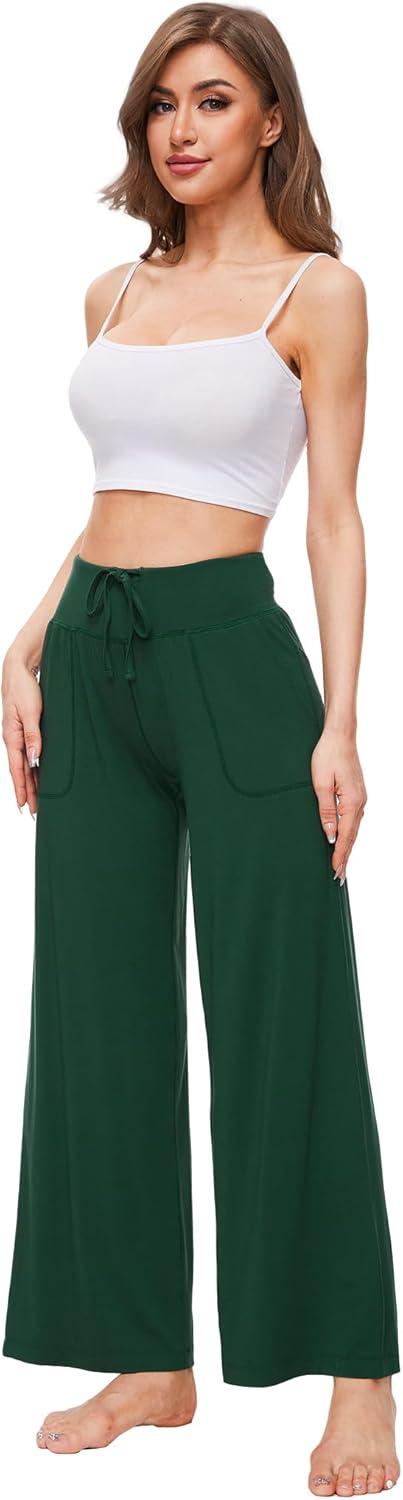 imageGYS Womens Pajama Pants Soft Bamboo Viscose Lounge Pants High Waisted Pj Bottoms Comfy Yoga Pants with PocketsDark Green