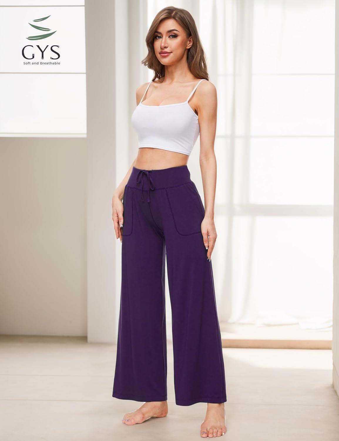 imageGYS Womens Pajama Pants Soft Bamboo Viscose Lounge Pants High Waisted Pj Bottoms Comfy Yoga Pants with PocketsDark Purple