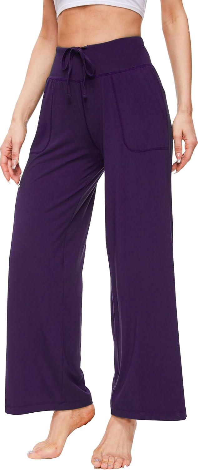 imageGYS Womens Pajama Pants Soft Bamboo Viscose Lounge Pants High Waisted Pj Bottoms Comfy Yoga Pants with PocketsDark Purple