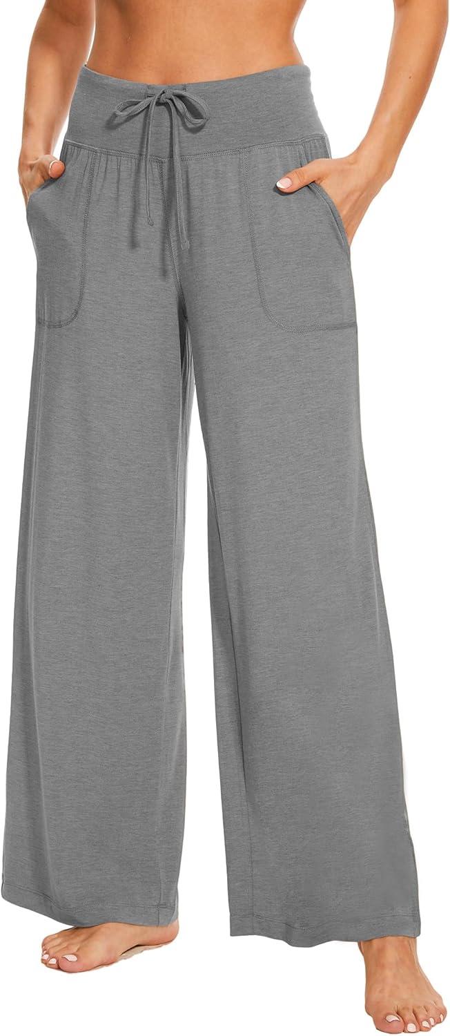 imageGYS Womens Pajama Pants Soft Bamboo Viscose Lounge Pants High Waisted Pj Bottoms Comfy Yoga Pants with PocketsHeather Grey