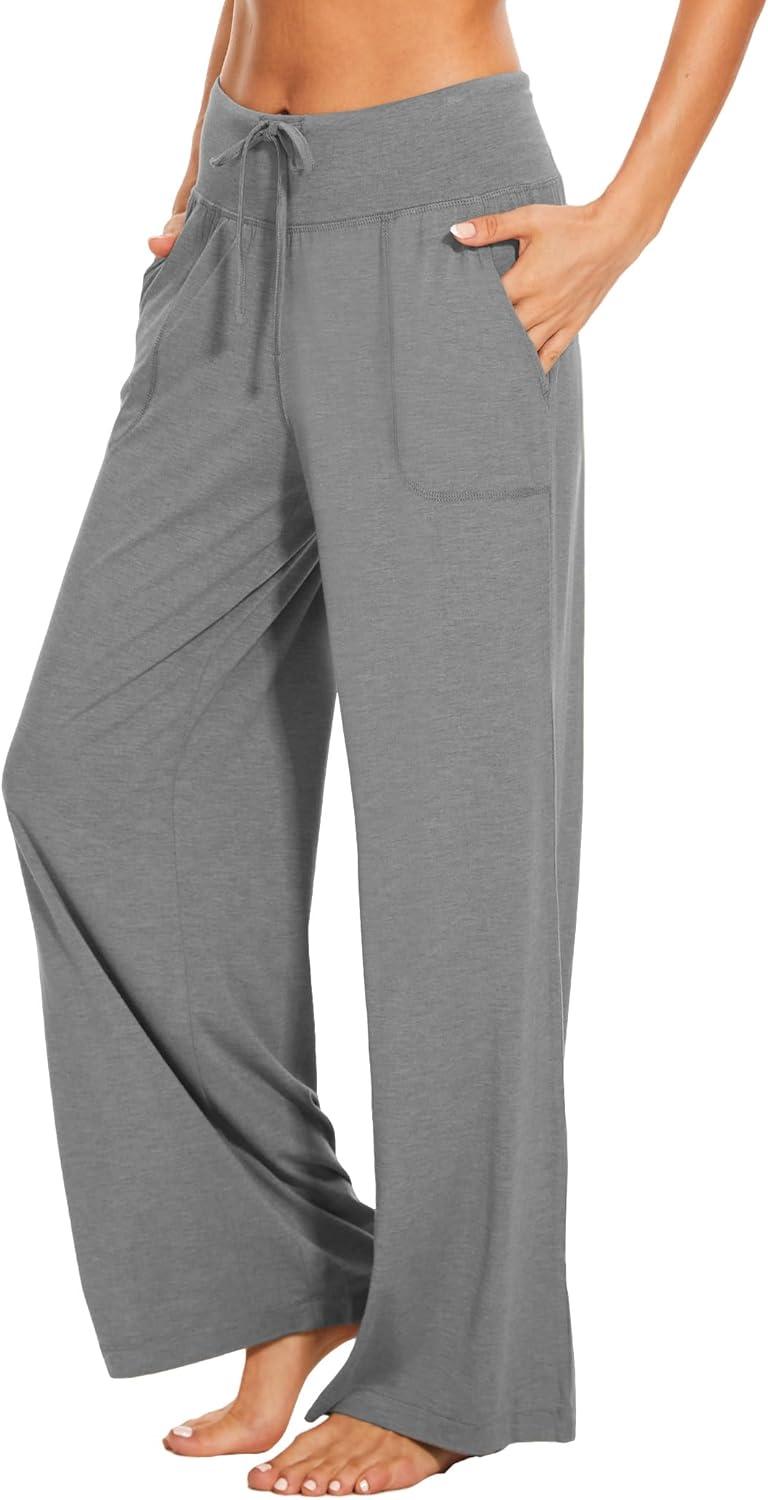 imageGYS Womens Pajama Pants Soft Bamboo Viscose Lounge Pants High Waisted Pj Bottoms Comfy Yoga Pants with PocketsHeather Grey
