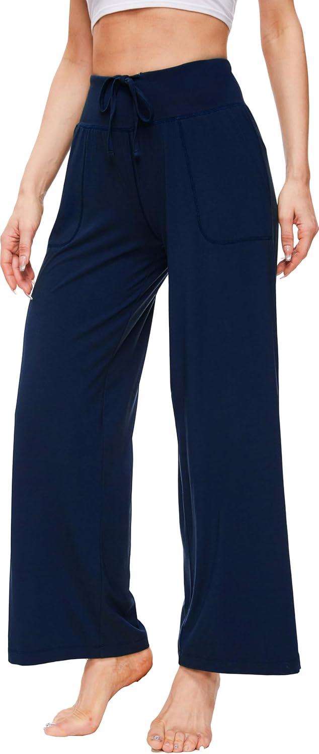 imageGYS Womens Pajama Pants Soft Bamboo Viscose Lounge Pants High Waisted Pj Bottoms Comfy Yoga Pants with PocketsNavy