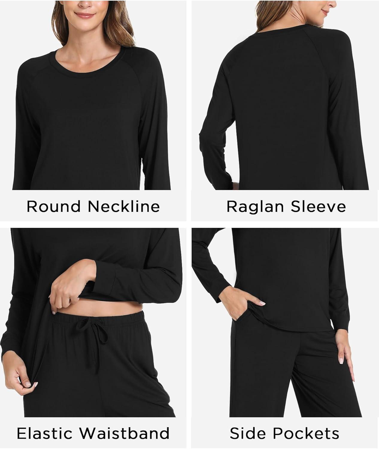 imageGYS Womens Pajama Sets Long Sleeve Sleepwear Comfy 2 Piece Ladies Pj Sleep Set Viscose Made from BambooA Black
