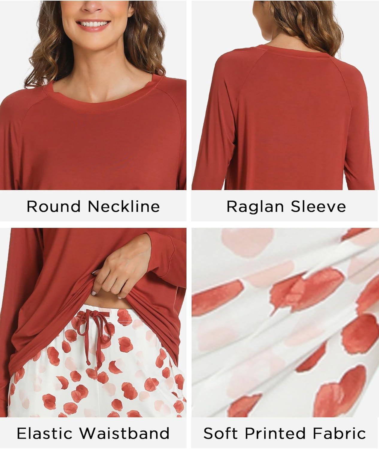 imageGYS Womens Pajama Sets Long Sleeve Sleepwear Comfy 2 Piece Ladies Pj Sleep Set Viscose Made from BambooA Brick Red