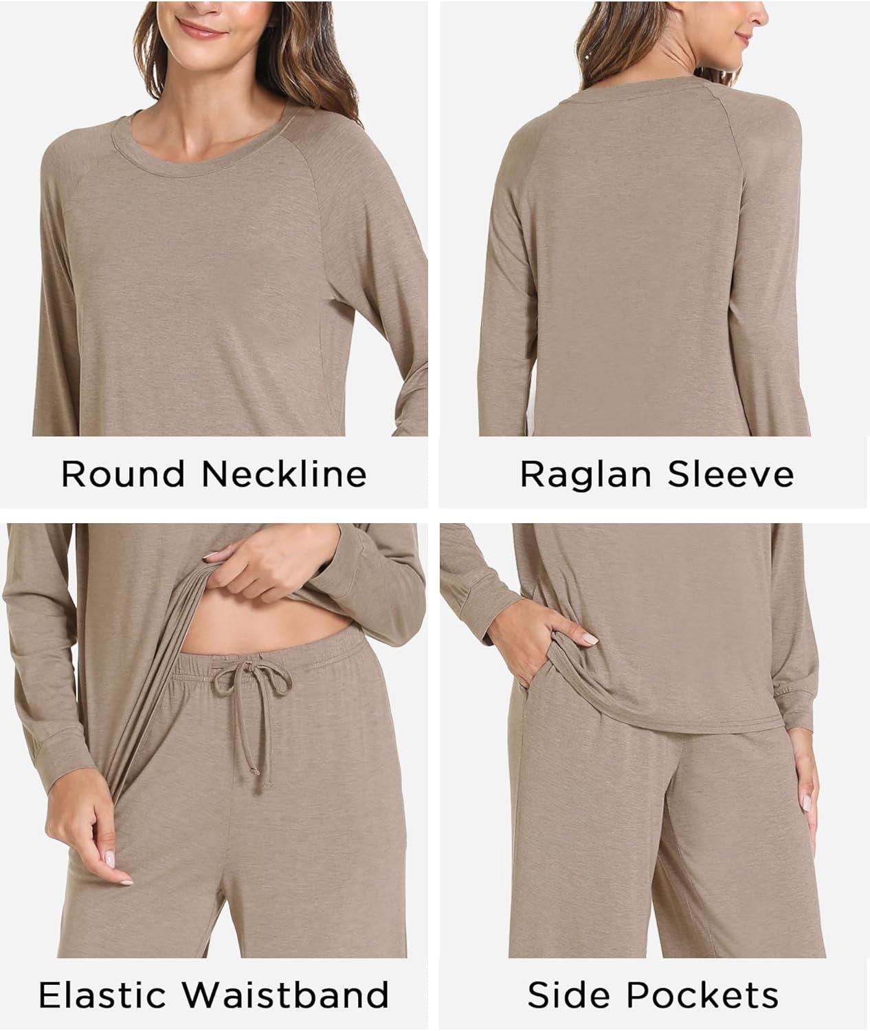 imageGYS Womens Pajama Sets Long Sleeve Sleepwear Comfy 2 Piece Ladies Pj Sleep Set Viscose Made from BambooA Camel