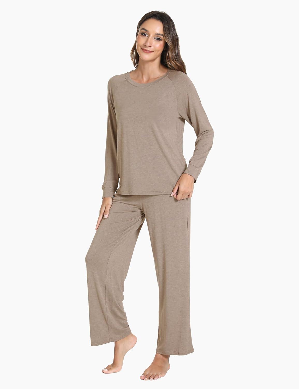 imageGYS Womens Pajama Sets Long Sleeve Sleepwear Comfy 2 Piece Ladies Pj Sleep Set Viscose Made from BambooA Camel
