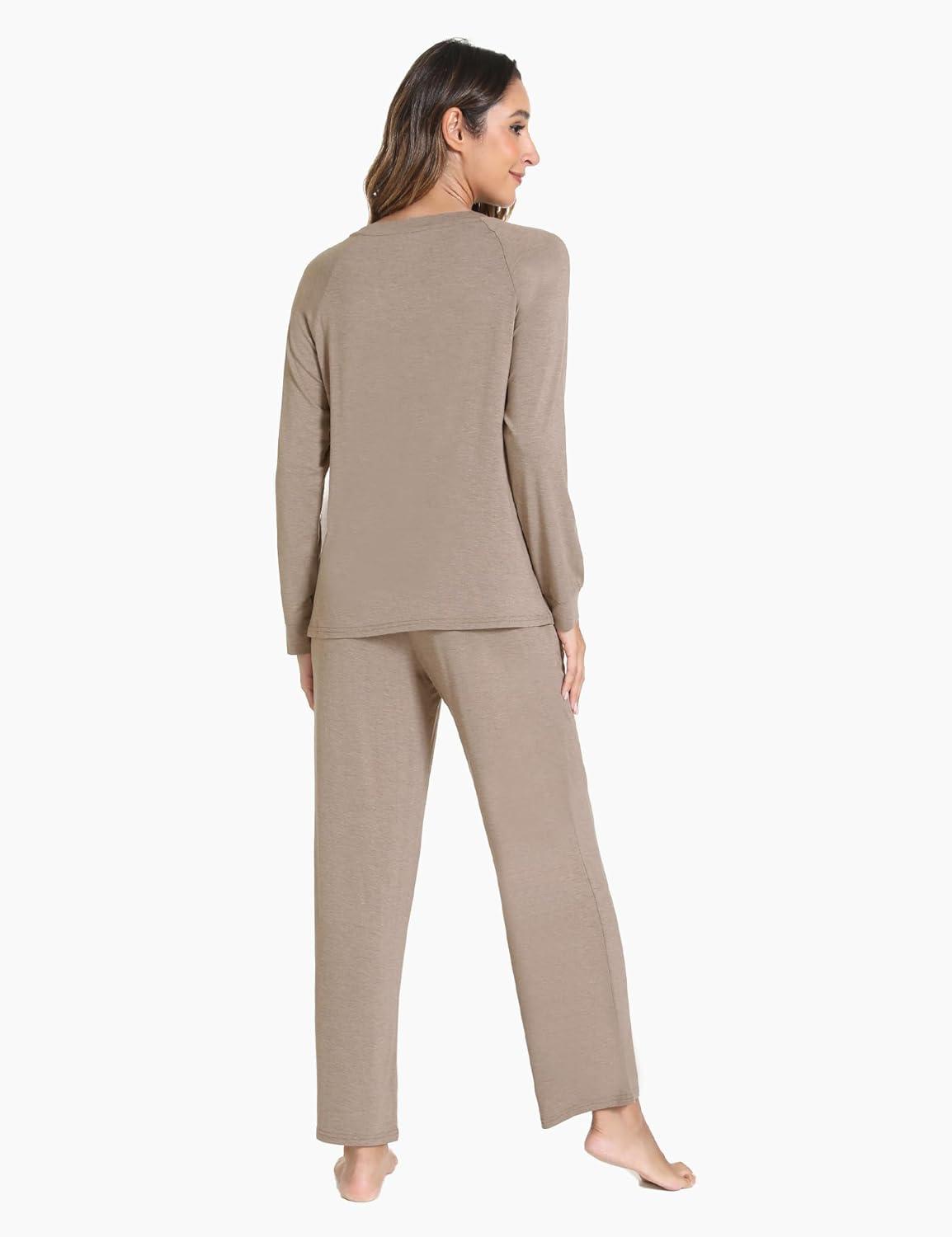imageGYS Womens Pajama Sets Long Sleeve Sleepwear Comfy 2 Piece Ladies Pj Sleep Set Viscose Made from BambooA Camel