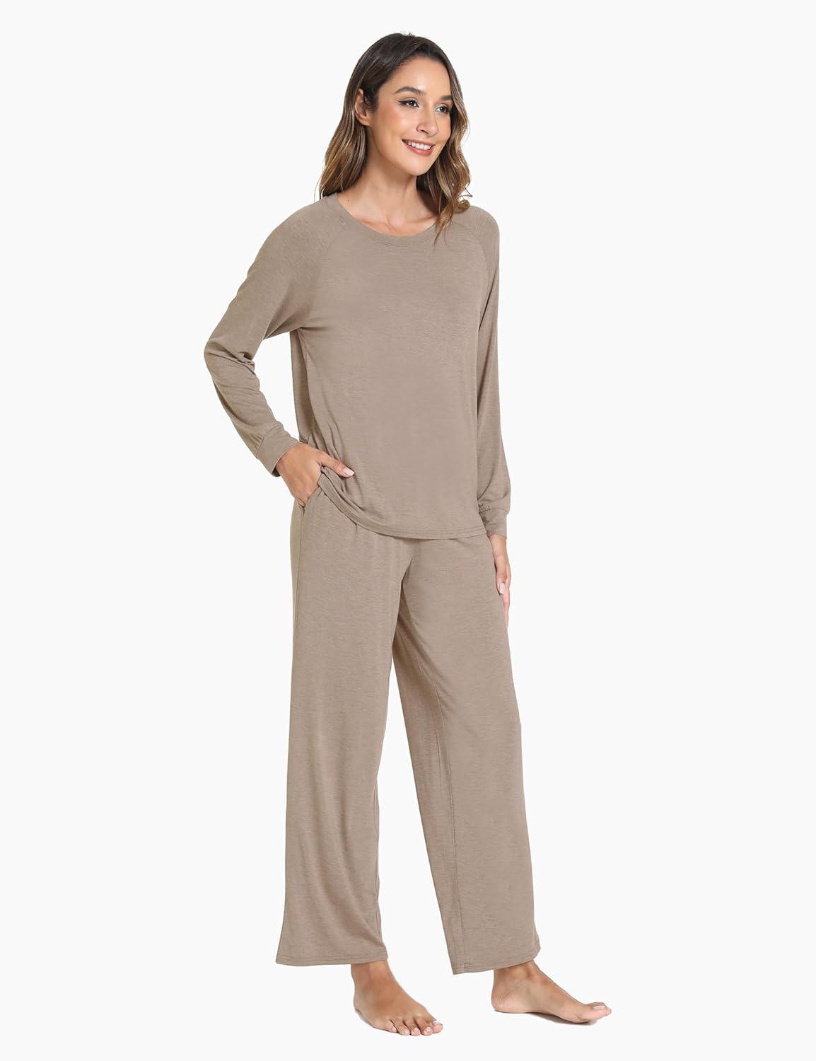 imageGYS Womens Pajama Sets Long Sleeve Sleepwear Comfy 2 Piece Ladies Pj Sleep Set Viscose Made from BambooA Camel