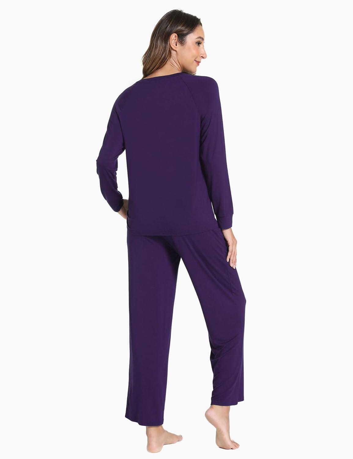 imageGYS Womens Pajama Sets Long Sleeve Sleepwear Comfy 2 Piece Ladies Pj Sleep Set Viscose Made from BambooA Deep Purple