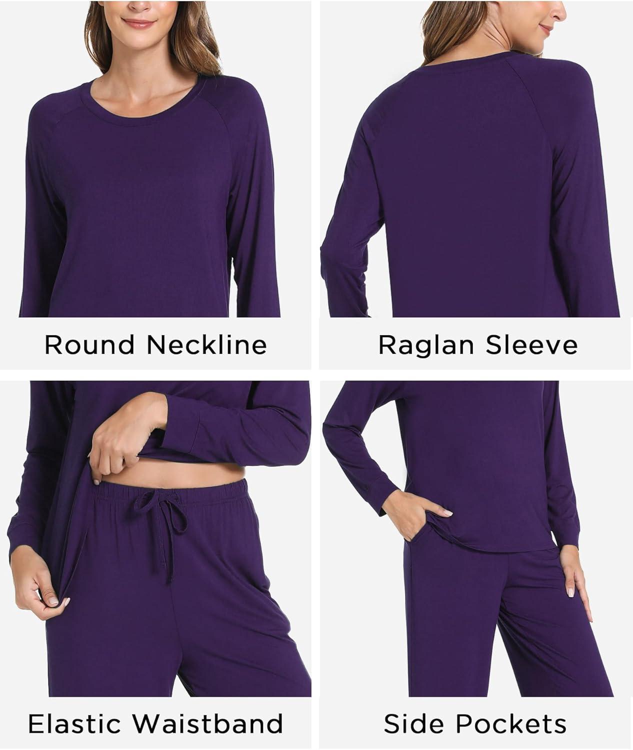 imageGYS Womens Pajama Sets Long Sleeve Sleepwear Comfy 2 Piece Ladies Pj Sleep Set Viscose Made from BambooA Deep Purple