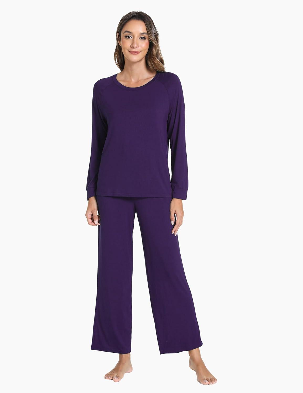 imageGYS Womens Pajama Sets Long Sleeve Sleepwear Comfy 2 Piece Ladies Pj Sleep Set Viscose Made from BambooA Deep Purple