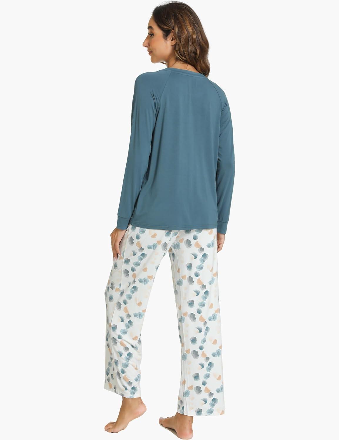 imageGYS Womens Pajama Sets Long Sleeve Sleepwear Comfy 2 Piece Ladies Pj Sleep Set Viscose Made from BambooA Green