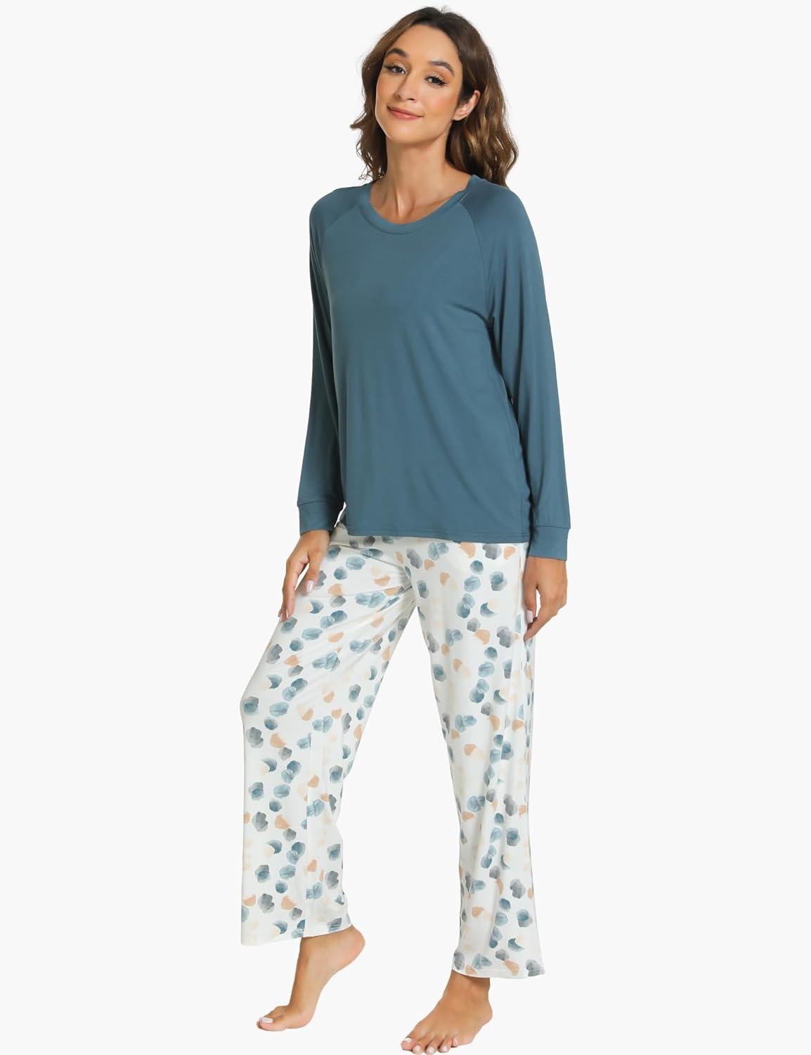 imageGYS Womens Pajama Sets Long Sleeve Sleepwear Comfy 2 Piece Ladies Pj Sleep Set Viscose Made from BambooA Green