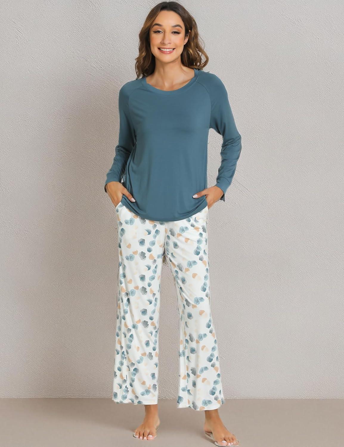 imageGYS Womens Pajama Sets Long Sleeve Sleepwear Comfy 2 Piece Ladies Pj Sleep Set Viscose Made from BambooA Green